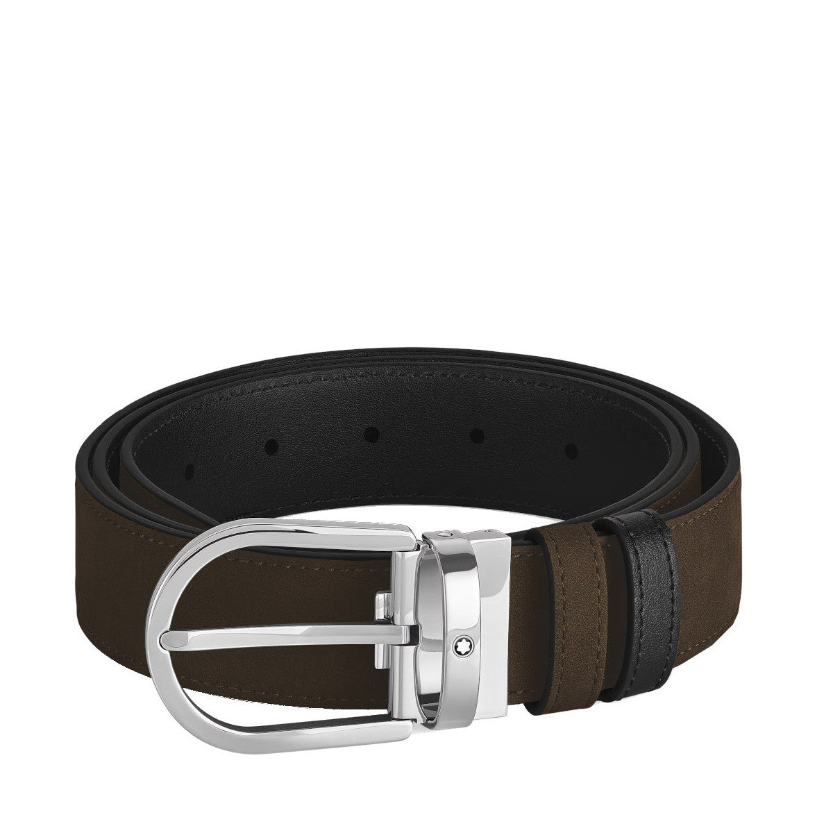 Ceinture Réversible Horseshoe Montblanc 35 mm en Suede Noir/Marron
