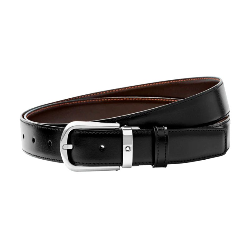 Ceinture hommeMontblancCeinture Montblanc réversible à boucle fer à cheval de 30 mm en cuir noir/marron