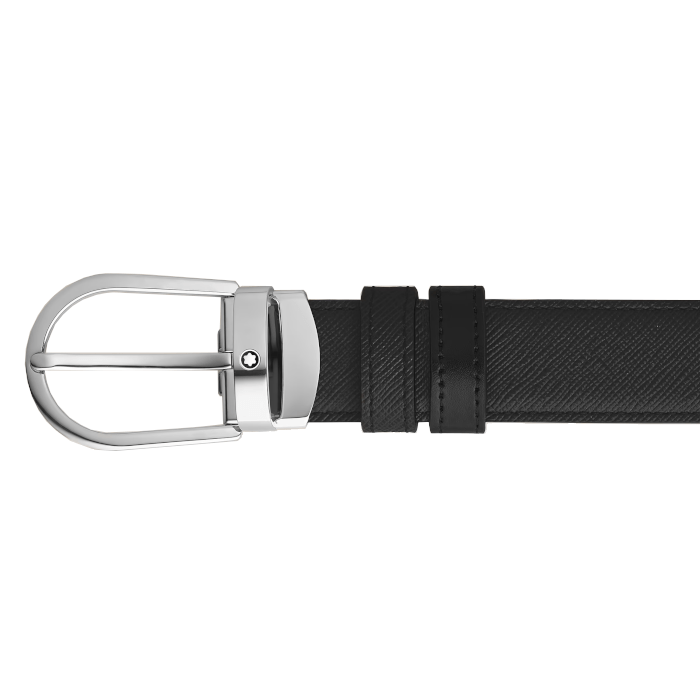 Ceinture hommeMontblancCeinture Montblanc réversible à boucle fer à cheval de 30 mm en cuir noir/noir