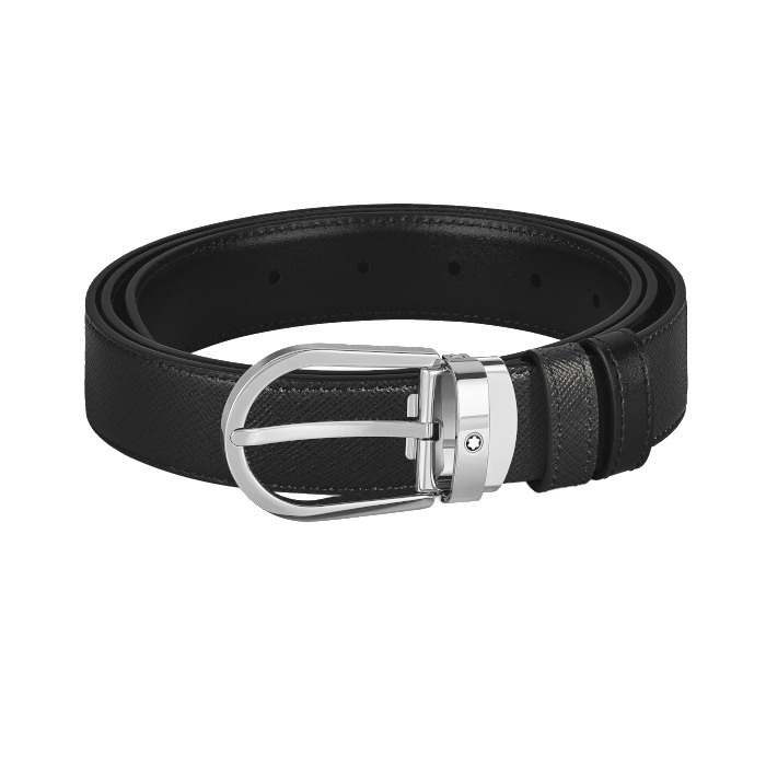 Ceinture hommeMontblancCeinture Montblanc réversible à boucle fer à cheval de 30 mm en cuir noir/noir
