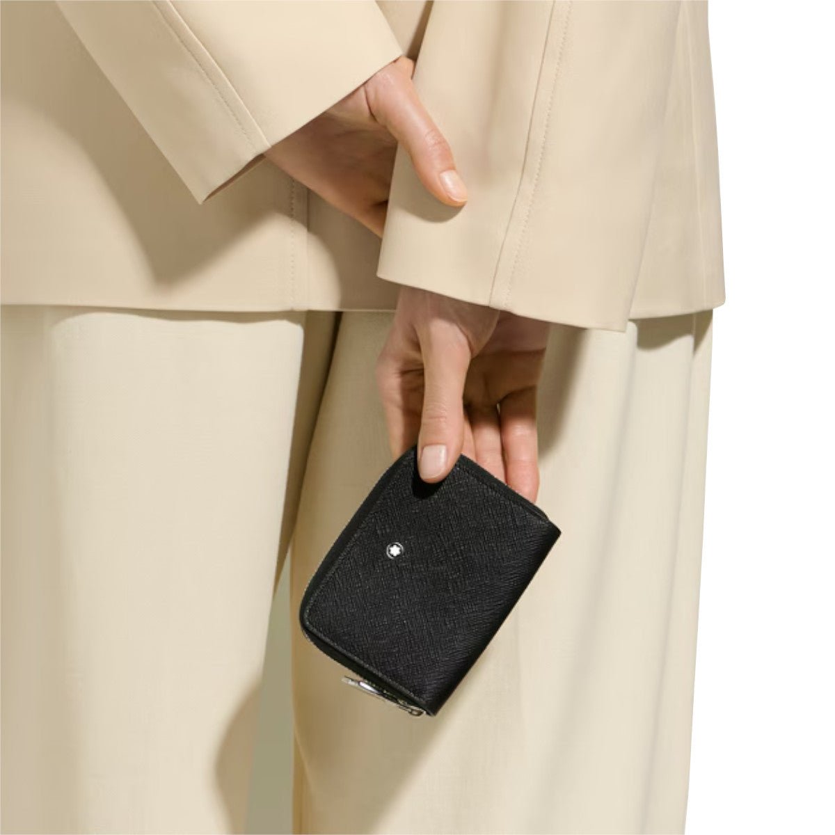 PortefeuilleMontblancMini Montblanc Mini-Portemonnaie mit 2 Kartenfächern, Reißverschluss, aus schwarzem Sartorial-Leder