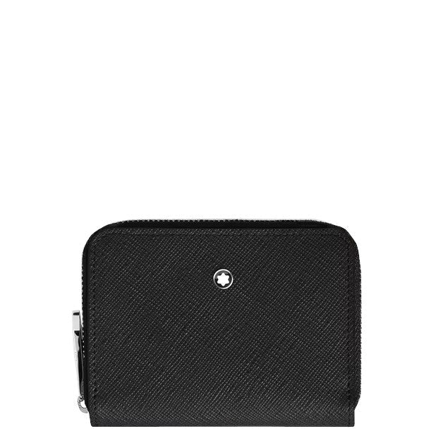 PortefeuilleMontblancMini Montblanc Mini-Portemonnaie mit 2 Kartenfächern, Reißverschluss, aus schwarzem Sartorial-Leder