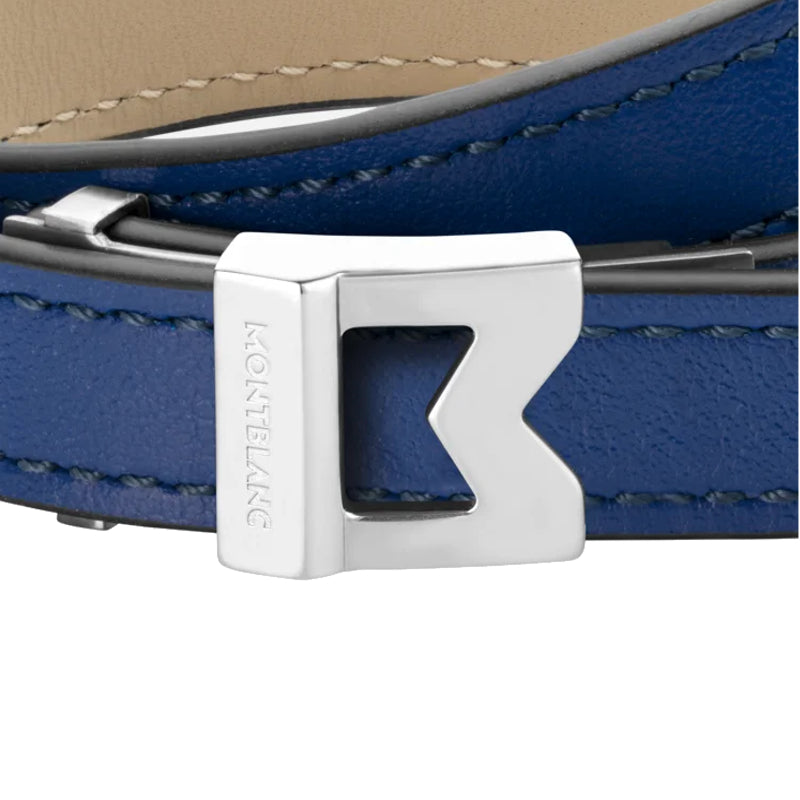 Bracelet Montblanc M logo en cuir bleu, taille ajustable