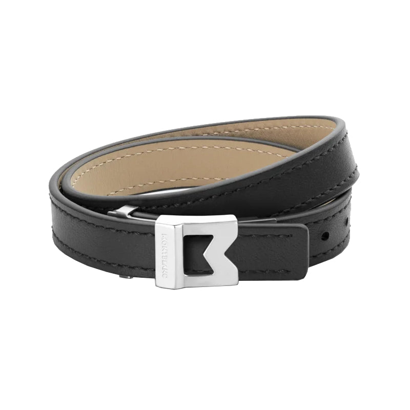 Bracelet Montblanc M logo en cuir noir, taille ajustable