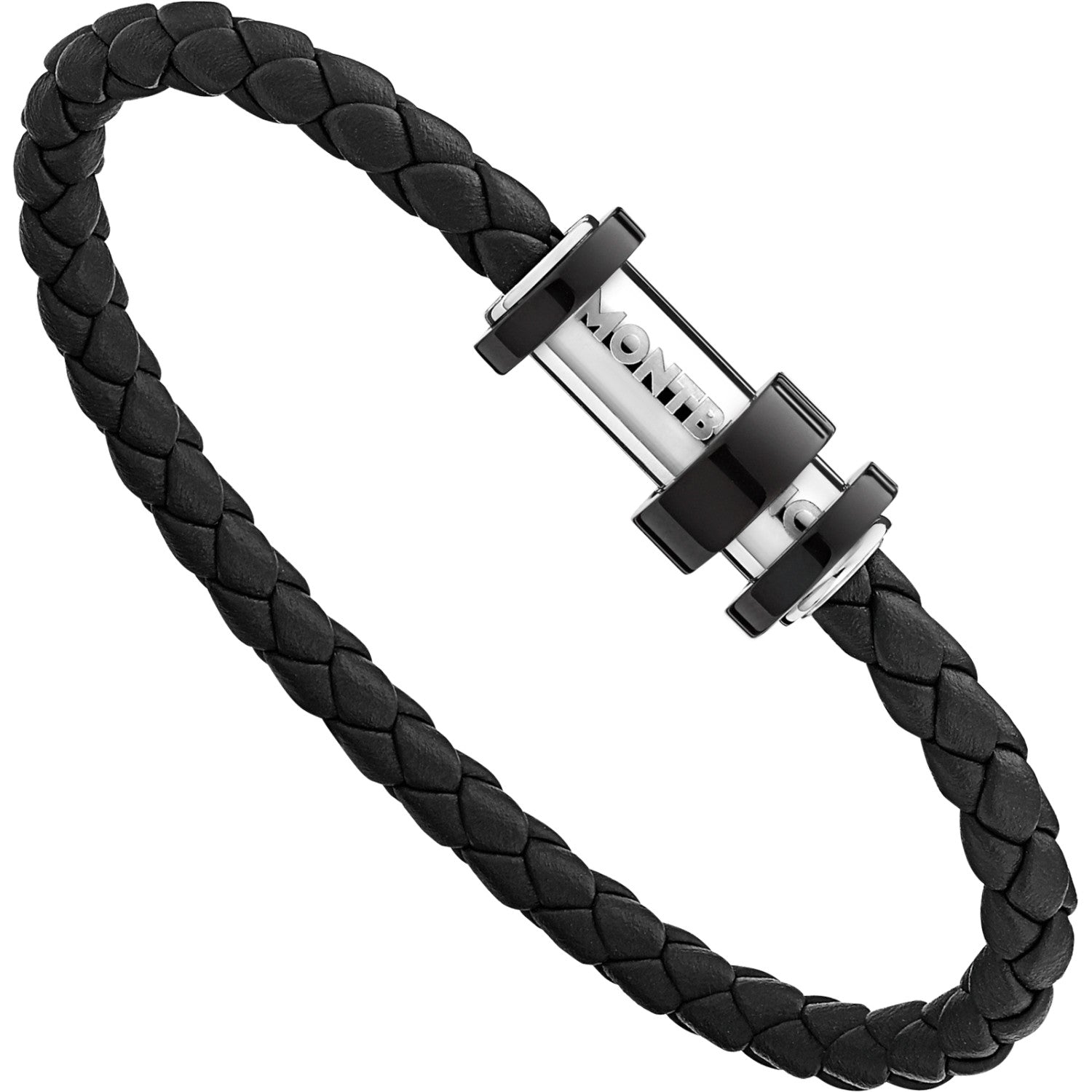 Bracelet Montblanc en cuir noir tressé avec fermoir en acier, finition PVD noir (Taille S) - Boutique-Officielle-Montblanc-Cannes