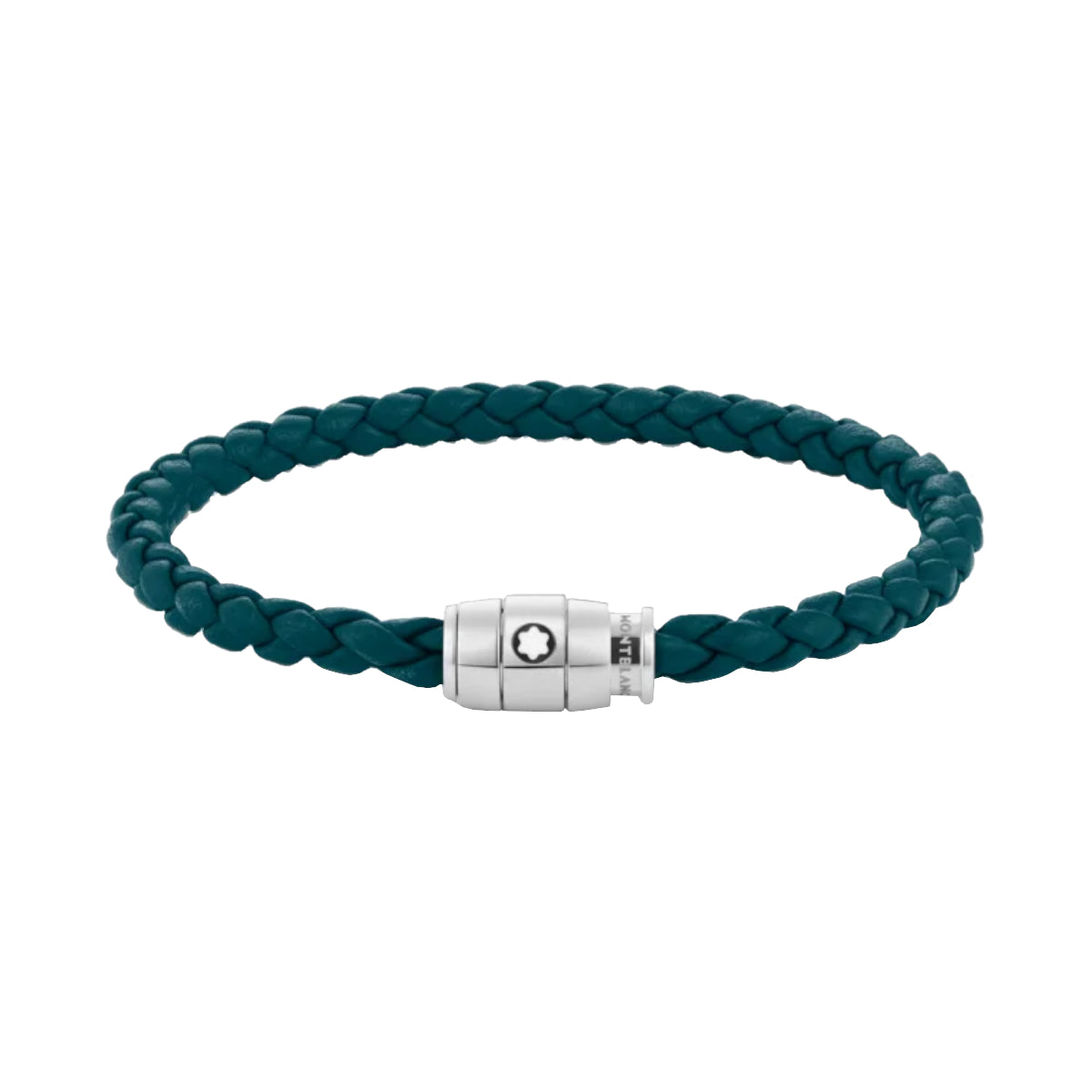 Bracelet à 3 anneaux de la collection Montblanc Meisterstück en acier et en cuir bleu pétrole