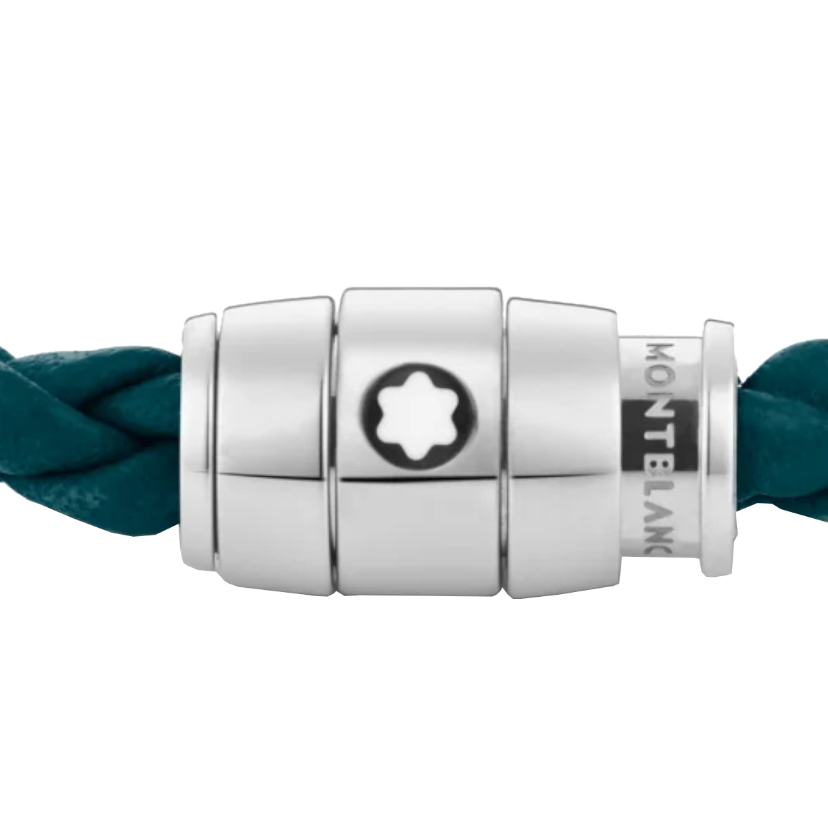 Bracelet à 3 anneaux de la collection Meisterstück en acier et en cuir bleu pétrole