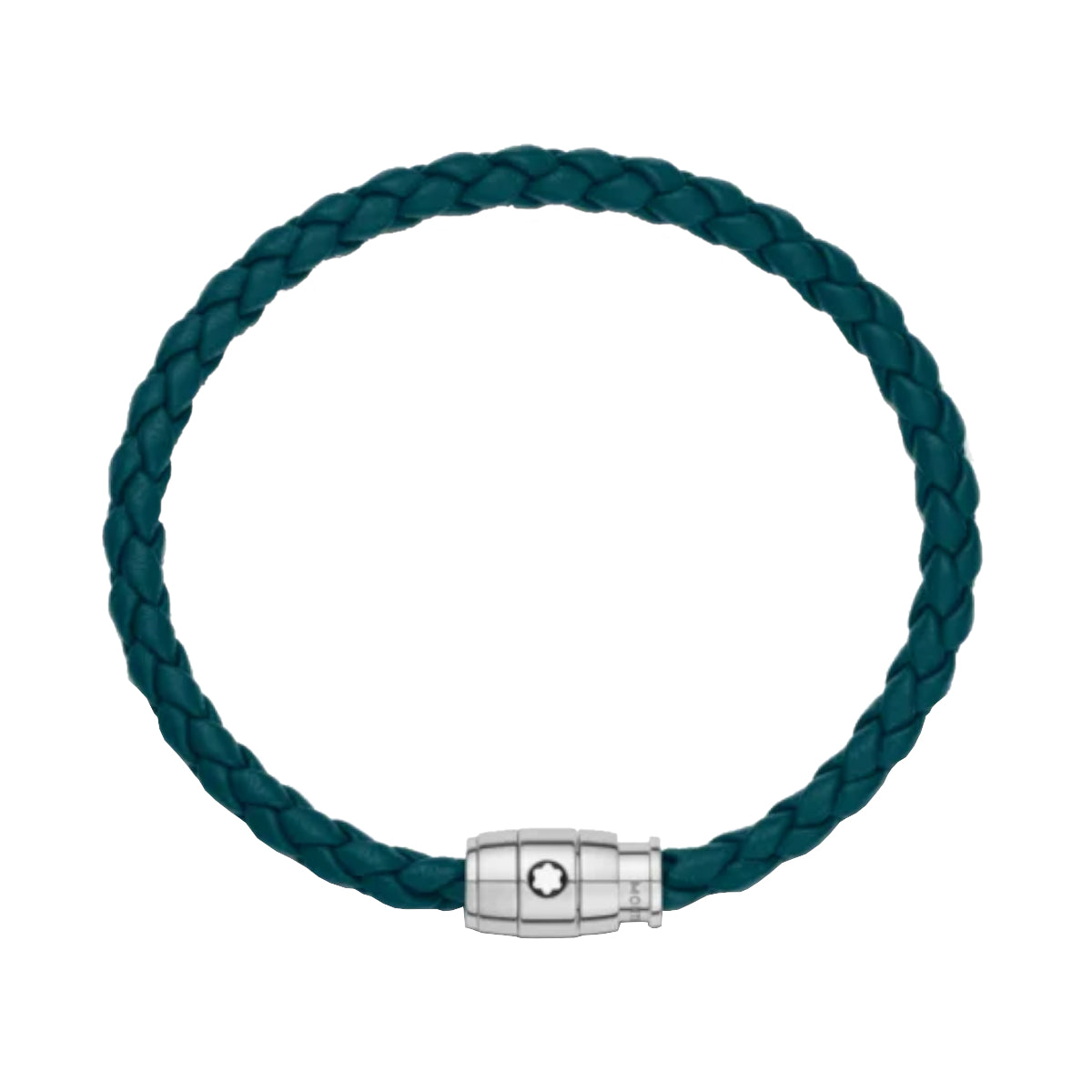 Bracelet à 3 anneaux de la collection Meisterstück en acier et en cuir bleu pétrole