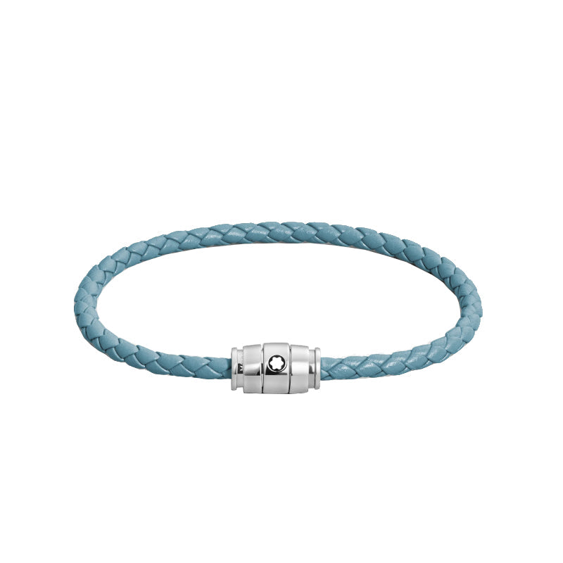 Bracelet acier 3 anneaux Collection Montblanc Meisterstück en cuir bleu cendré