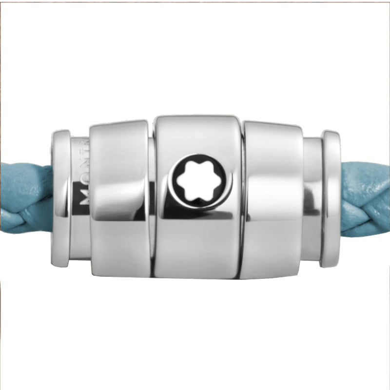 Bracelet acier 3 anneaux Collection Montblanc Meisterstück en cuir bleu cendré