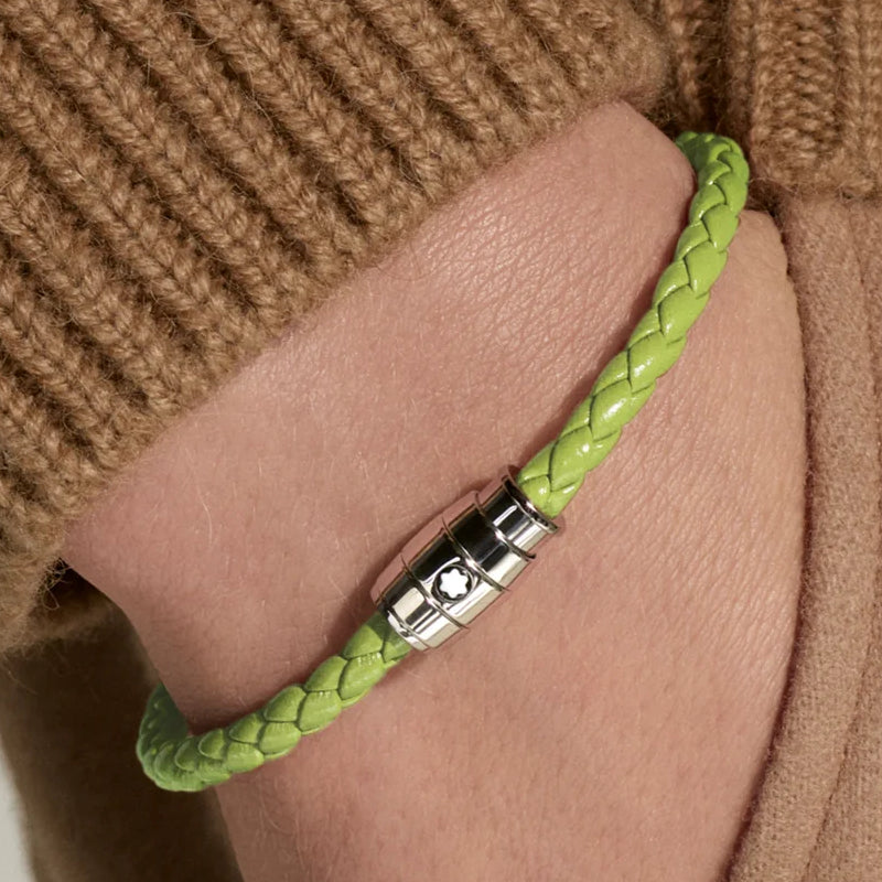 Bracelet acier 3 anneaux Collection Montblanc Meisterstück en cuir vert citron