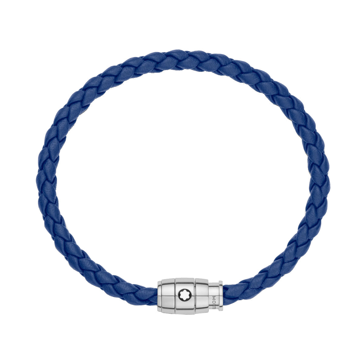 Bracelet en acier et cuir bleu avec fermeture à 3 anneaux