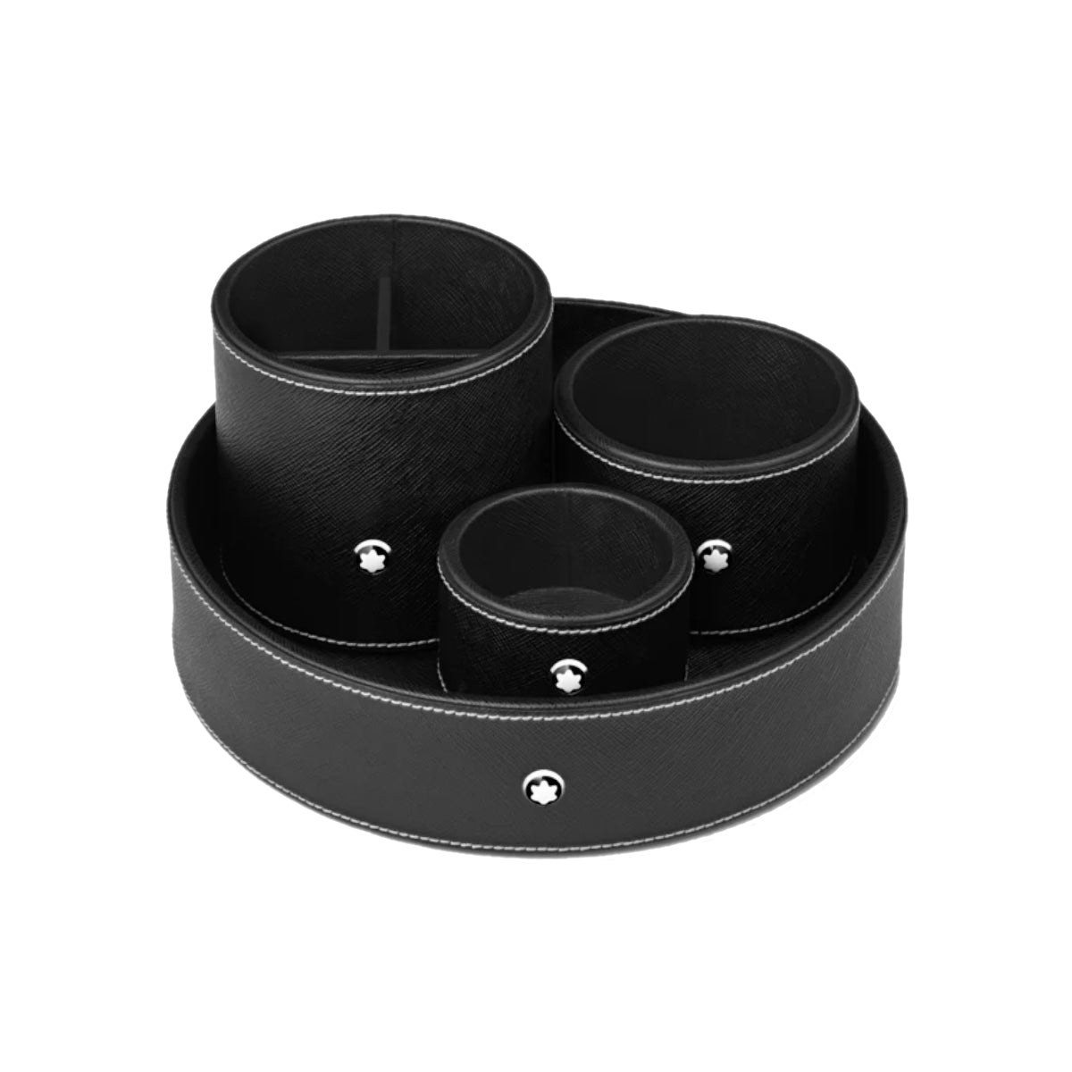 Plateau de bureau rond en cuir noir (moyen)