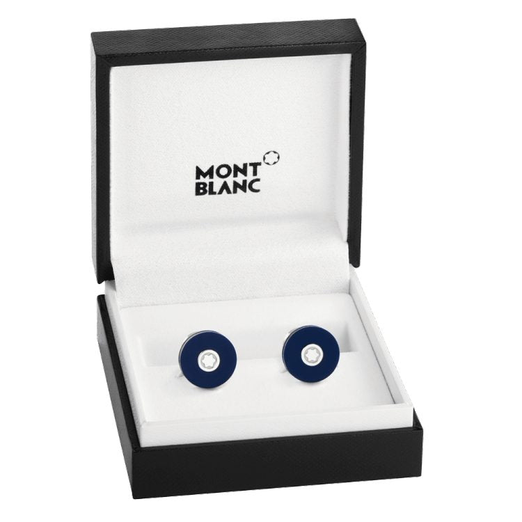 Boutons de manchetteMontblancBoutons De Manchette Montblanc Pix Ronds En Acier Inoxydable et Résine Bleu