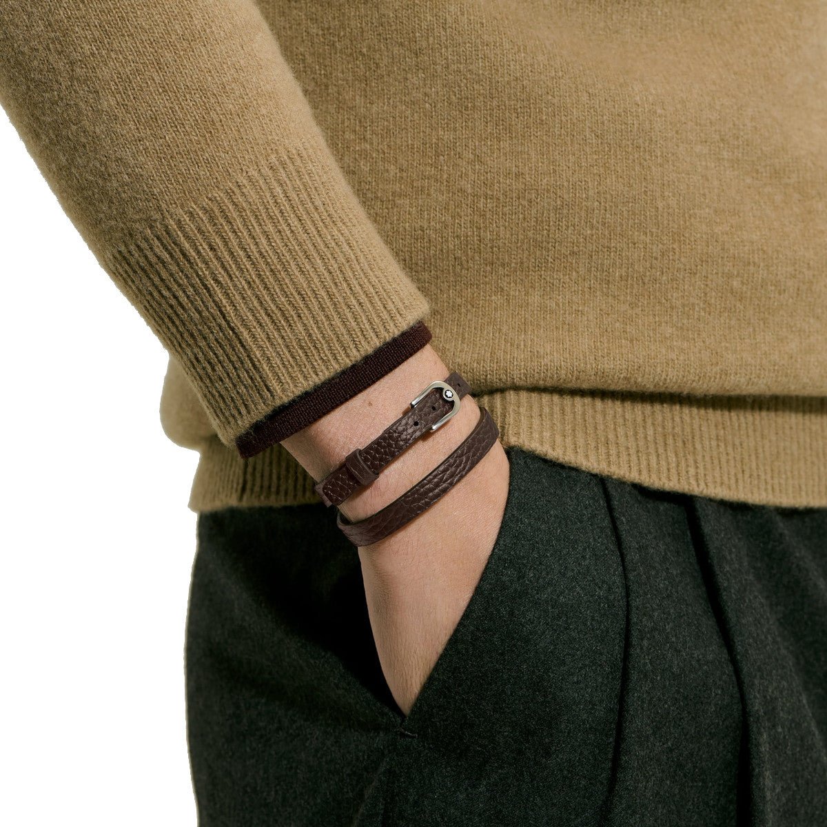 Bracelet hommeMontblancBracelet Montblanc Ajustable Horseshoe en cuir grainé Ebène