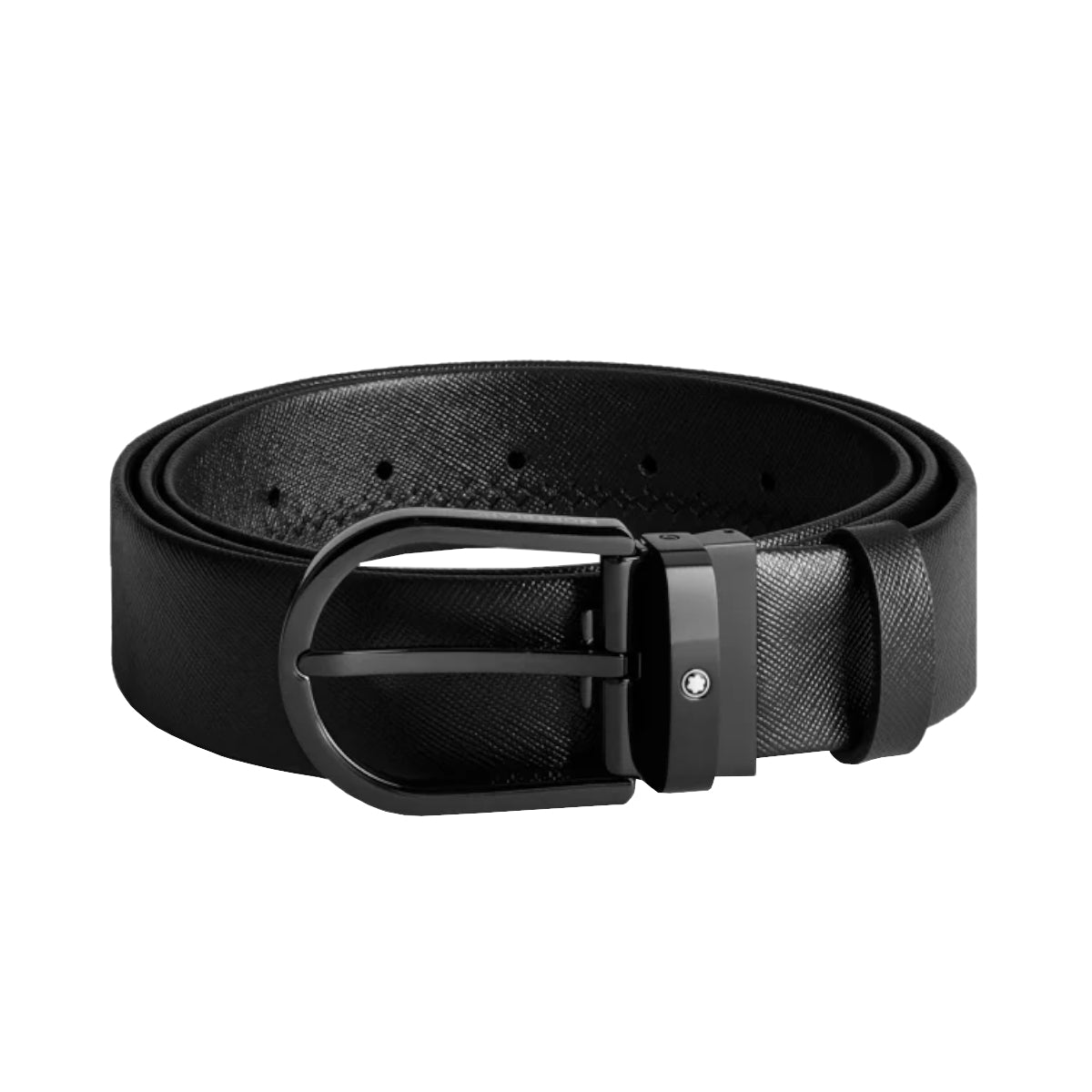 Ceinture hommeMontblancCeinture à boucle fer à cheval de 35 mm en cuir noir