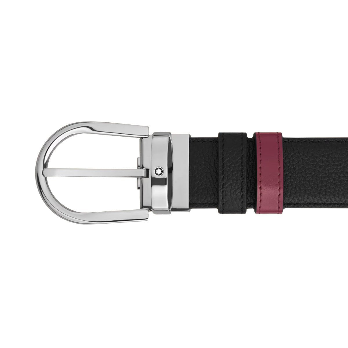 Ceinture hommeMontblancCeinture Montblanc en cuir réversible 35 mm uni grain/cassis noir avec boucle fer à cheval.