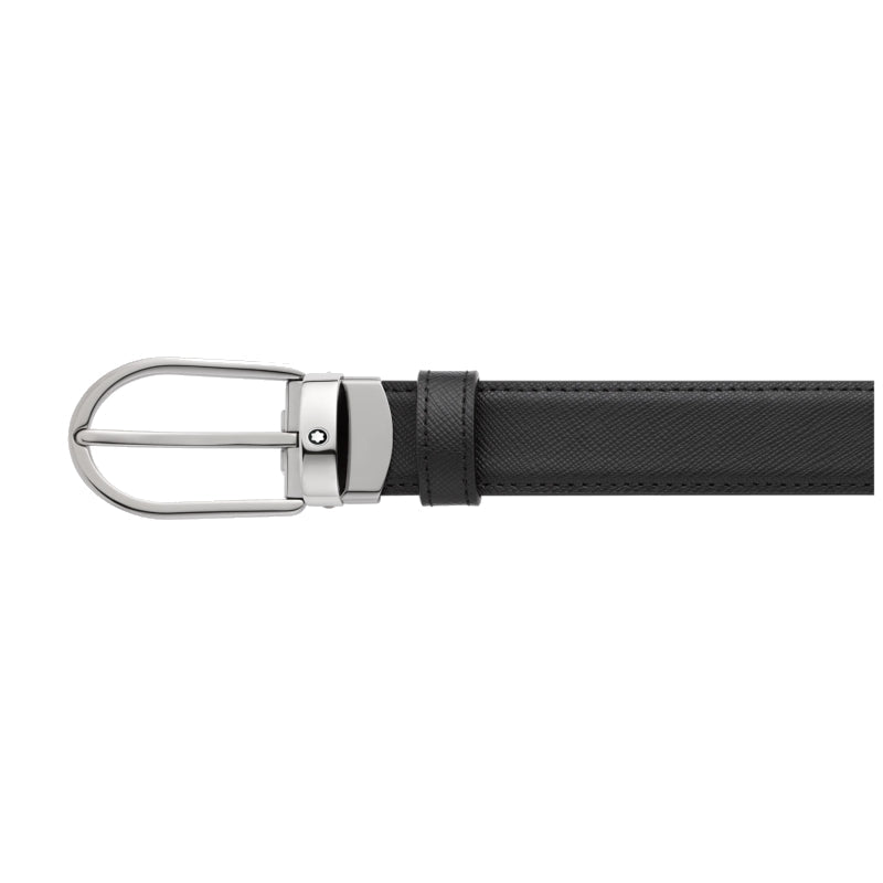Ceinture hommeMontblancCeinture réversible à boucle fer à cheval de 30 mm en cuir noir/bleu