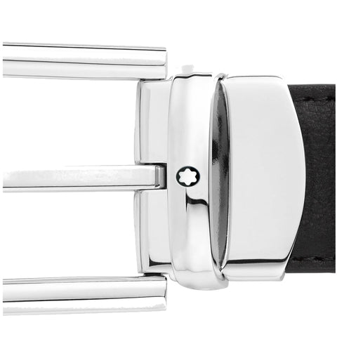 Ceinture hommeMontblancCeinture réversible Montblanc à boucle fer à cheval de 30 mm en cuir noir/bleu