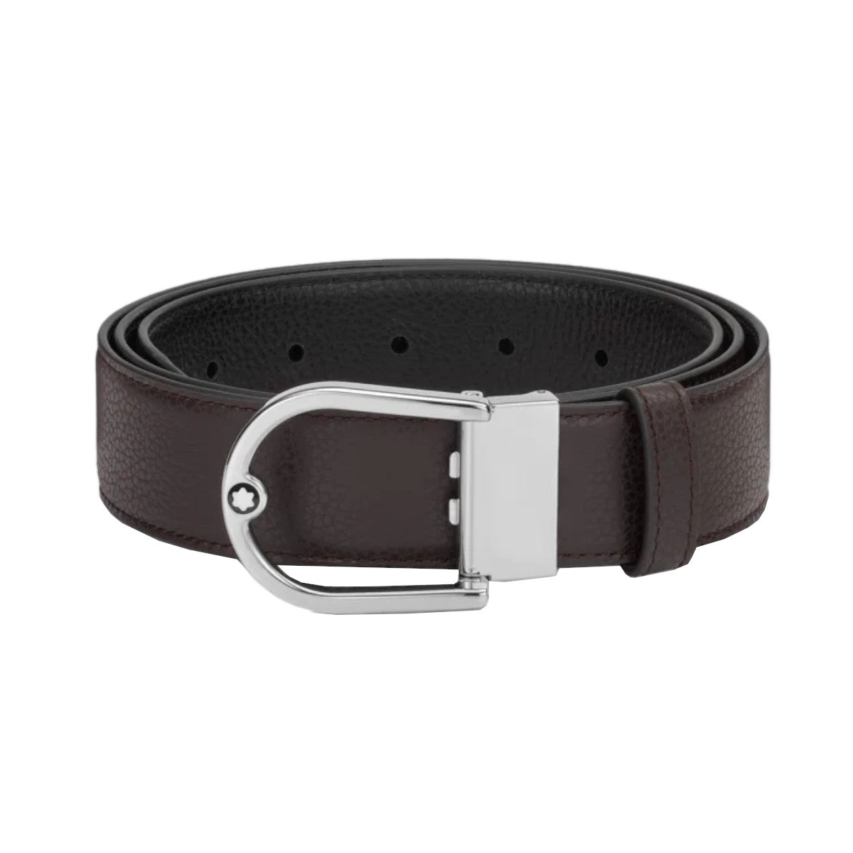 Ceinture hommeMontblancCeinture Réversible Montblanc À Boucle Fer À Cheval De 35 Mm En Cuir Grainé Ébène/Noir