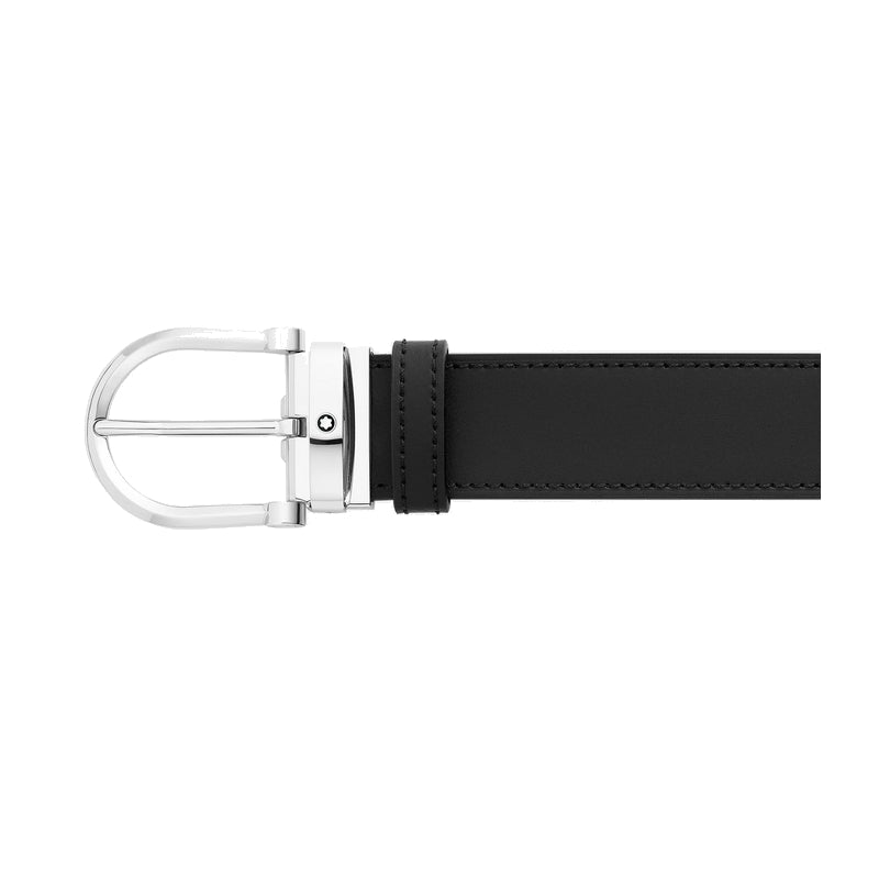 Ceinture hommeMontblancCeinture réversible Montblanc à boucle fer à cheval de 35 mm en cuir noir/bleu