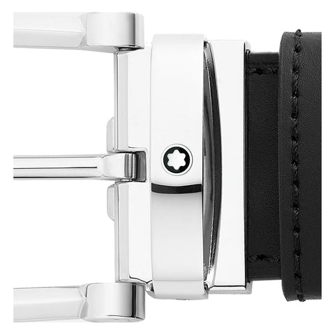 Ceinture hommeMontblancCeinture réversible Montblanc à boucle fer à cheval de 35 mm en cuir noir/bleu
