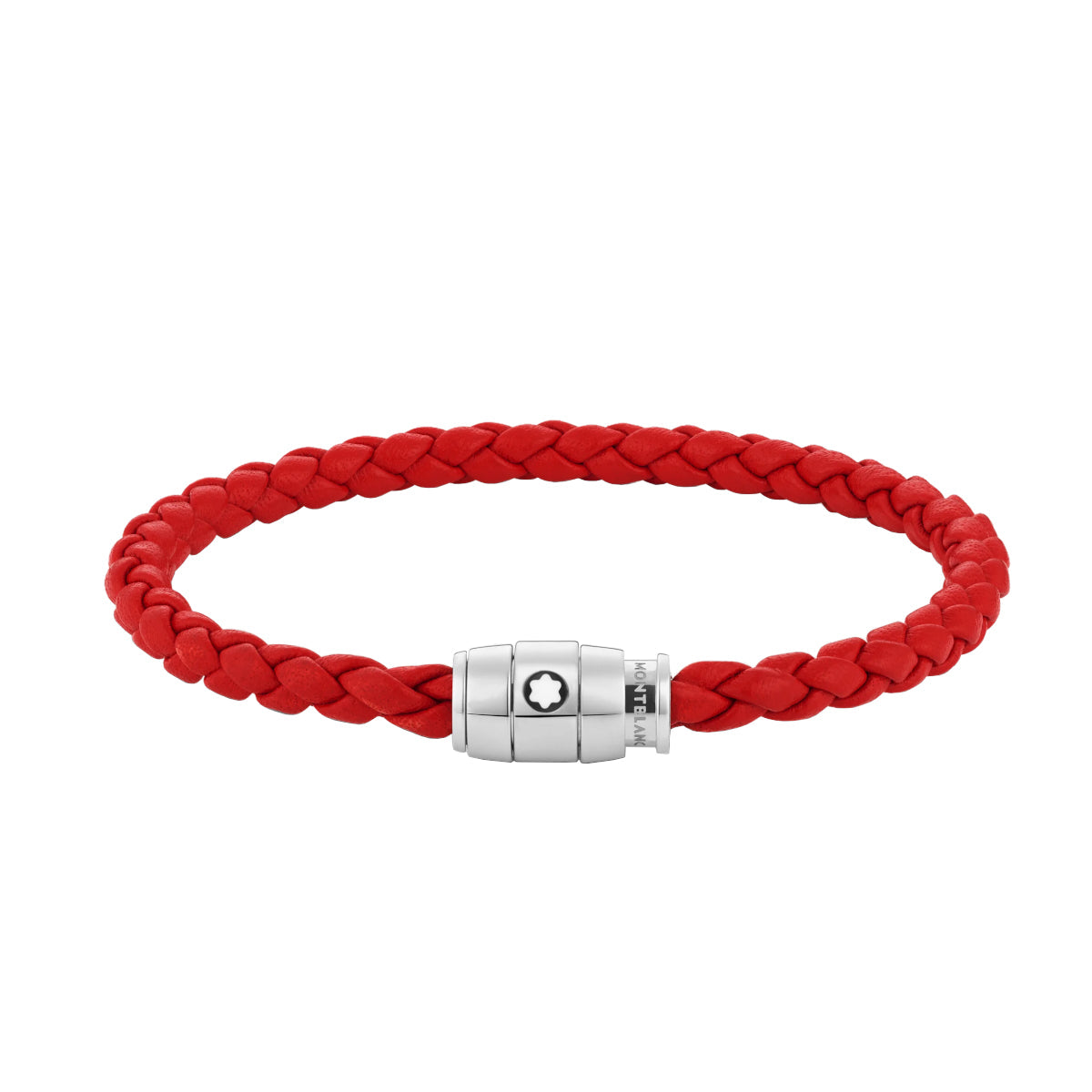 Bracelet Montblanc en acier et cuir rouge avec fermeture à 3 anneaux