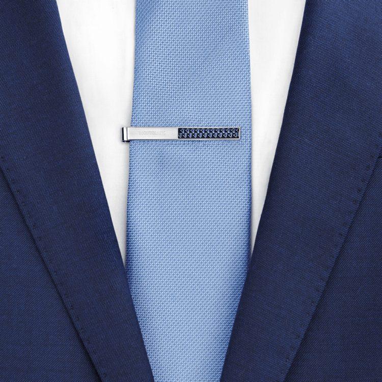 Pince à cravate Montblanc en acier inoxydable avec incrustation à motif bleu