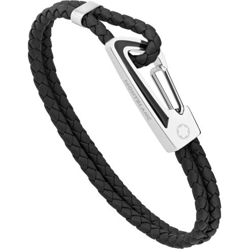 Bracelet hommeMontblancBracelet homme en cuir noir tressé avec fermoir mousquetonS