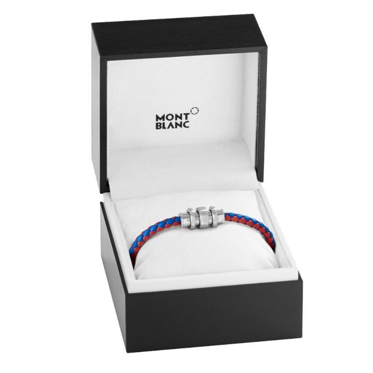 Bracelet hommeMontblancBracelet Montblanc homme en cuir rouge/bleu tressé avec fermoir magnétiqueM